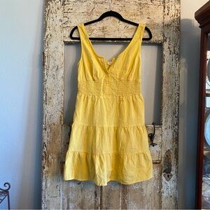 Sunflower Linen-Look Yellow Boho Peasant Tiered Mini Dress